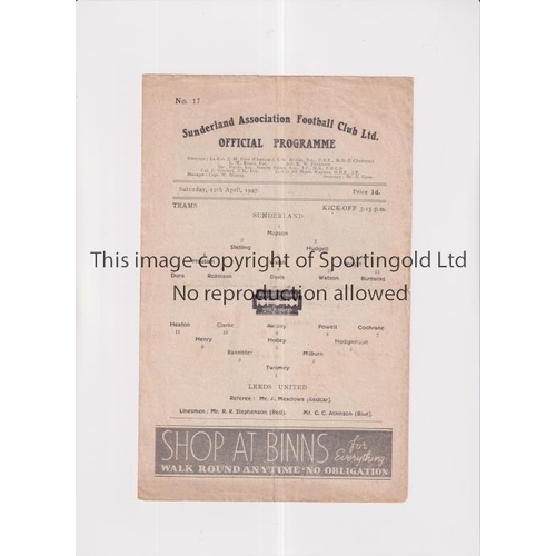 15 - SUNDERLAND V LEEDS UNITED 1947       Programme for the League match at Sunderland 12/4/1947, slightl... 