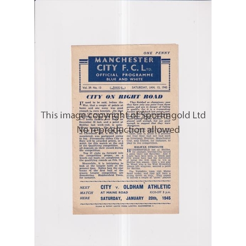 199 - MANCHESTER CITY V HALIFAX TOWN 1945 CUP       Programme for the Cup Qualifying Round toe at City 13/... 