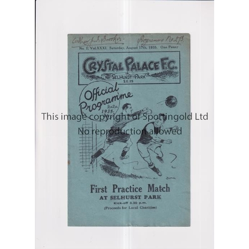205 - CRYSTAL PALACE     Programme for the Practice Match, Reds v Blues 17/8/35, writing to top of front c... 