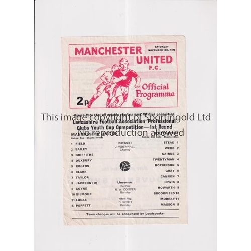 215 - MANCHESTER UNITED         Single sheet programme for the home Lancashire F.A. Professional Clubs You... 