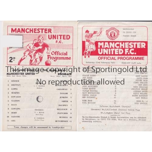 219 - MANCHESTER UNITED        Two single sheet home programmes v Rochdale 16/1/1968 Lancashire Senior Cup... 