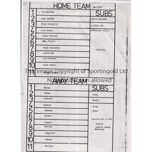 220 - MANCHESTER UNITED        Single sheet programme for the hastily arranged away Friendly v Hibernian 2... 