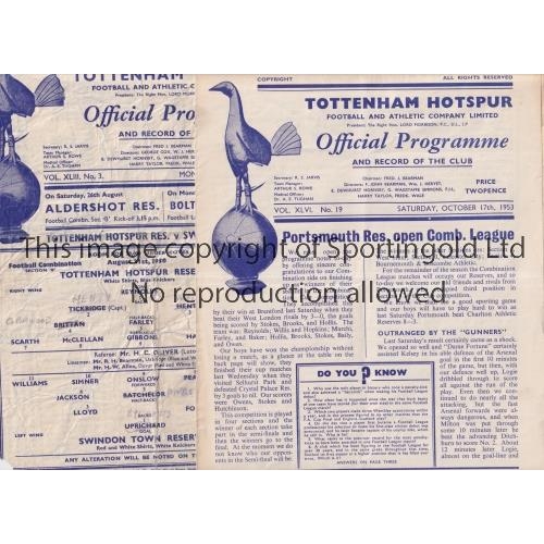 24 - TOTTENHAM HOTSPUR     Two home Reserve team programmes v Swindon 21/8/50 Programme No.3, single shee... 