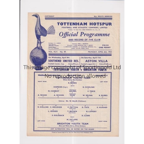 25 - TOTTENHAM HOTSPUR         Single sheet programme for the home Middlesex Cup tie v Brighton 6/4/1953.... 