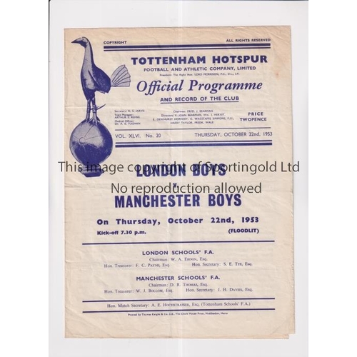 26 - AT TOTTENHAM HOTSPUR       Programme for London v Manchester Boys 22/10/1953, slightly creased and s... 