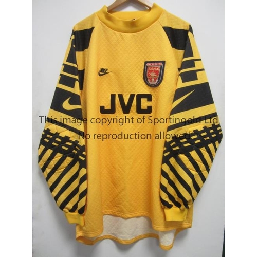 275 - ARSENAL GOALKEEPER SHIRT      Yellow long sleeve with black pattern for 1994-96 with Premier League ... 