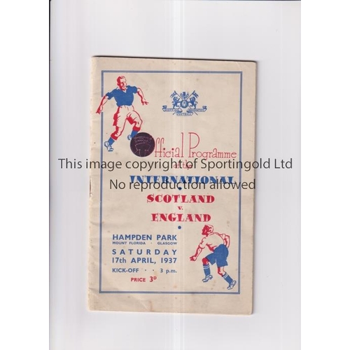 286 - SCOTLAND V ENGLAND 1937    Programme for the match at Hampden Park 17/4/1937, slight ageing marks.  ... 