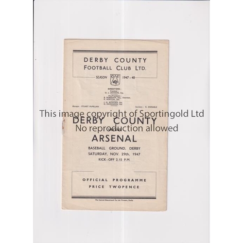 300 - ARSENAL      Programme for the away League match in their 1947/8 Championship season v Derby County ... 