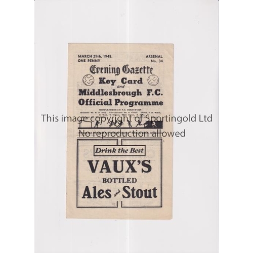 304 - ARSENAL      Programme for the away League match in their 1947/8 Championship season v Middlesbrough... 
