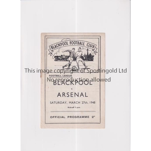 307 - ARSENAL      Programme for the away League match in their 1947/8 Championship season v Blackpool 27/... 