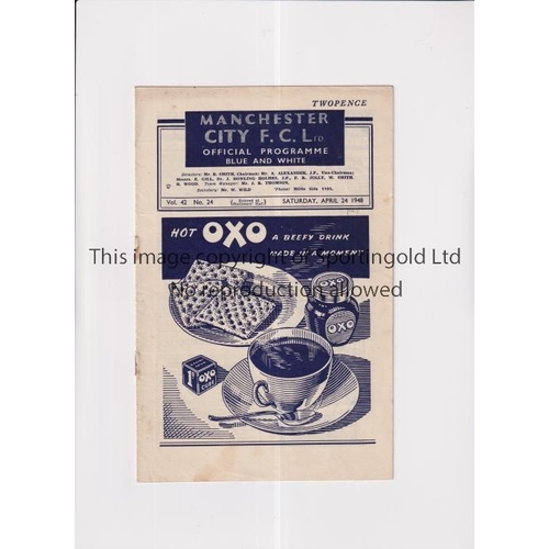 308 - ARSENAL      Programme for the away League match in their 1947/8 Championship season v Manchester Ci... 