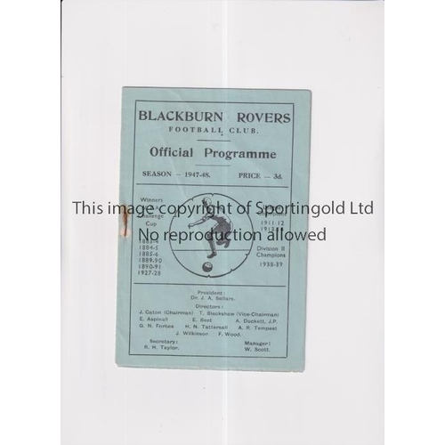 309 - ARSENAL      Programme for the away League match in their 1947/8 Championship season v Blackburn Rov... 