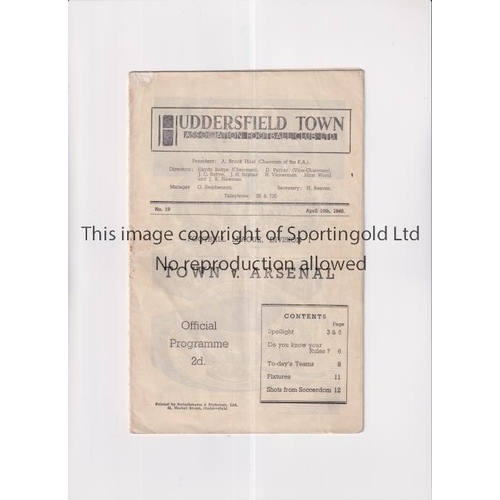 313 - ARSENAL / 1948 CHAMPIONSHIP WINNING MATCH      Programme for the away League match v Huddersfield To... 