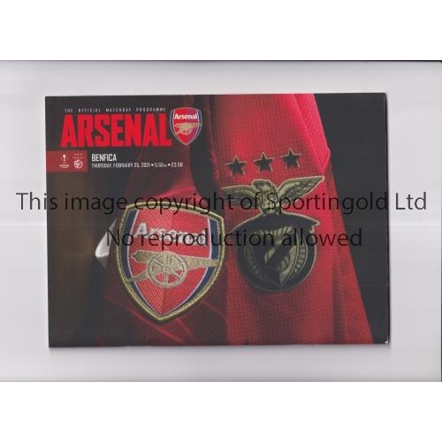 321 - ARSENAL / LIMITED REPRINTED PROGRAMME      Home programme for the Europa League match v Benfica whic... 