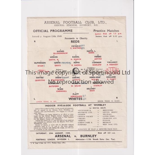 325 - ARSENAL      Single sheet programme for the Public Practice match 13/8/1949, slightly creased, team ... 