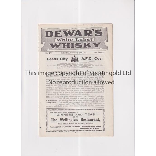 326 - LEEDS CITY      Programme for the Reserve Team Midland League match at Leeds v York City, 7/2/1914, ... 