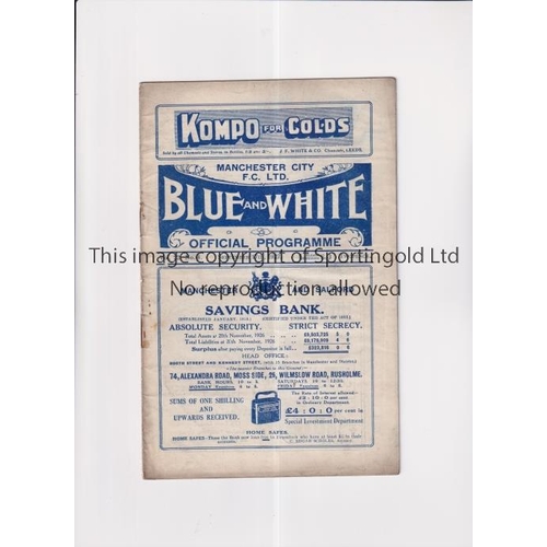 333 - LEEDS UNITED     Programme for the away League match v Manchester City 17/9/1927, very slightly crea... 