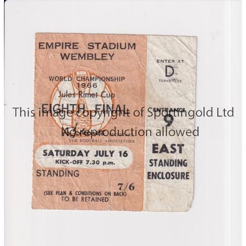 337 - 1966 WORLD CUP / WEMBLEY      Ticket for England v Mexico 16/7/1966, creased and slightly worn.     ... 