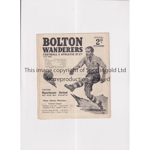 34 - MANCHESTER UNITED     Programme for the away League match v Bolton 26/8/50, slight horizontal crease... 