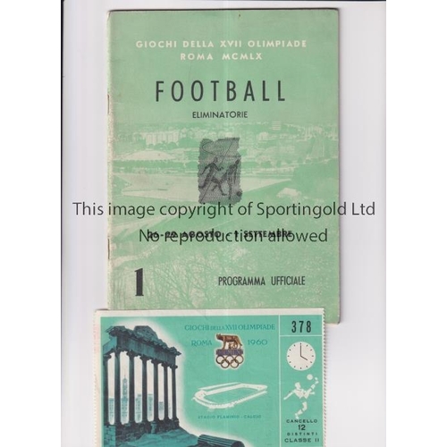 349 - 1960 OLYMPICS ROME / FOOTBALL     Programme for the Elimination Section of the Tournament 26-29/8/19... 