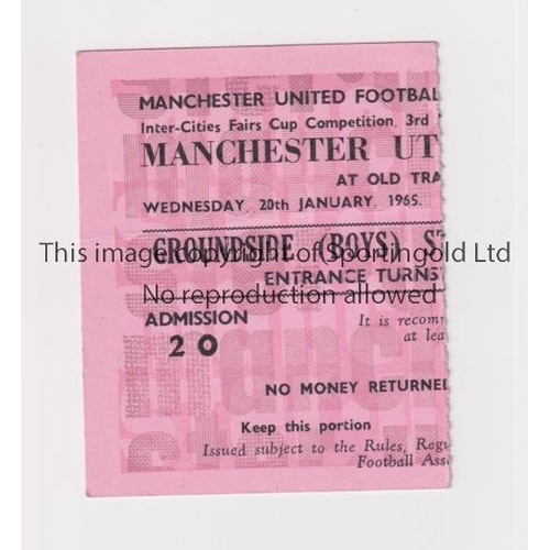 354 - MANCHESTER UNITED       Ticket for the home Fairs Cup tie v Everton 20/1/1965.     Good