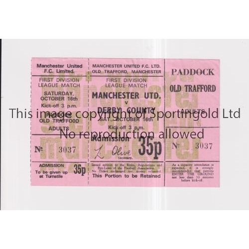 358 - MANCHESTER UNITED        Unused ticket for the home League match v Derby County 16/10/1971.     Good
