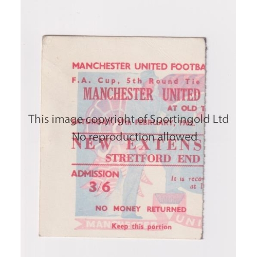 360 - MANCHESTER UNITED       Ticket for the home FA Cup tie v Sheffield Wednesday 17/2/1962.     Good