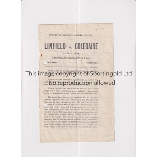 43 - 1948 IRISH CUP FINAL / COLERAINE V LINFIELD      Four page programme for the match at Belfast Celtic... 