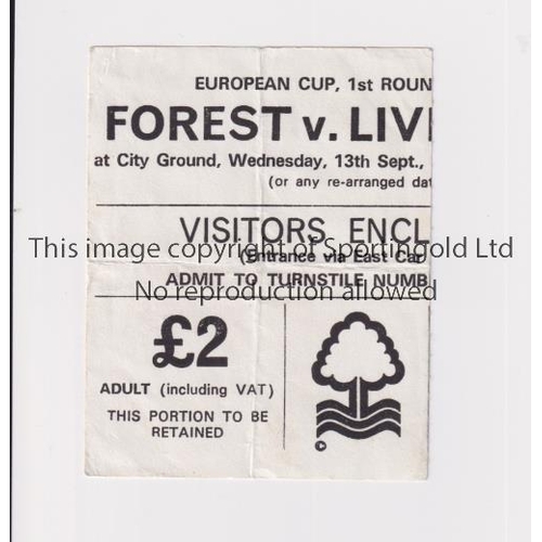 435 - NOTTINGHAM FOREST V LIVERPOOL 1979      Ticket for the European Cup tie at Forest 13/9/1978, slightl... 
