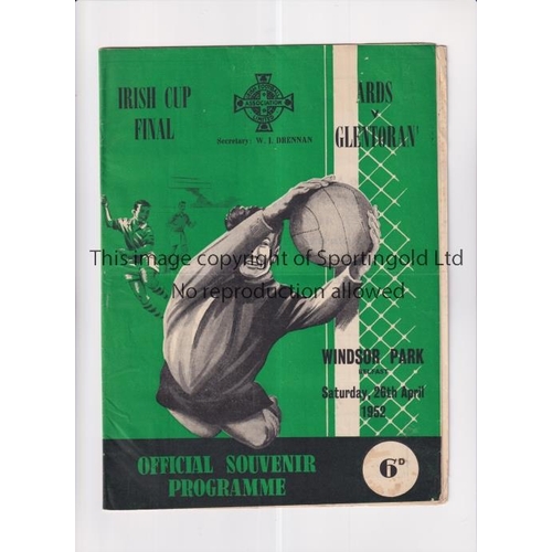 47 - 1952 IRISH CUP FINAL / ARDS V GLENTORAN      Programme for the match at Windsor Park 26/4/1952, hori... 