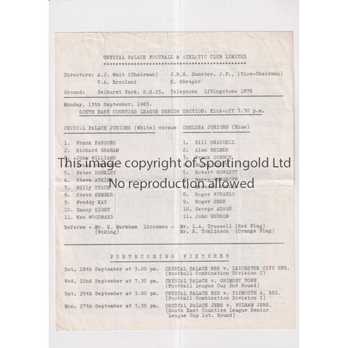 543 - CHELSEA     Single sheet programme for the away South East Counties League match v Crystal Palace 13... 