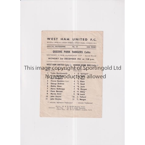 544 - WEST HAM UNITED V QPR 1963     Single sheet programme for the SJFC tie at West Ham 2/12/1963, folded... 