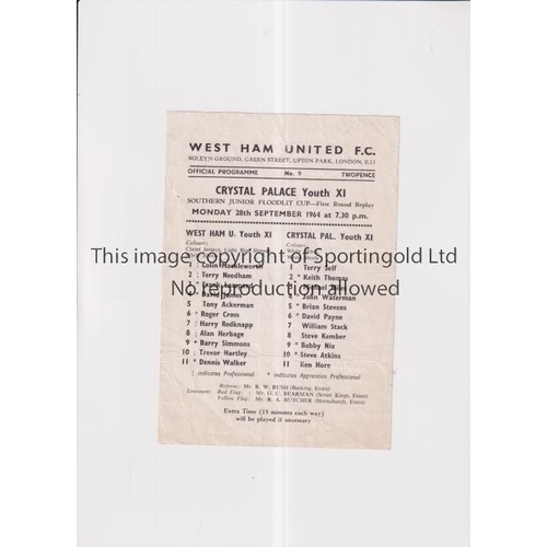 546 - WEST HAM UNITED V CRYSTAL PALACE 1964     Single sheet programme for the SJFC tie at West Ham 28/9/1... 