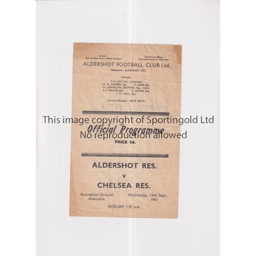 547 - CHELSEA 1961 / AUTOGRAPHS      Programme for the away Football Combination match v Aldershot Reserve... 