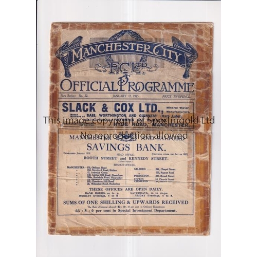 550 - MANCHESTER CITY V LIVERPOOL 1925      Programme for the League match at City 17/1/1925, tape marks t... 
