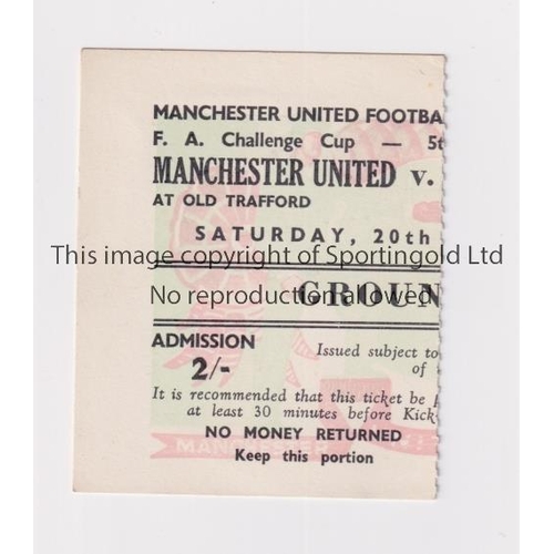 559 - MANCHESTER UNITED          Ticket for the home FA Cup tie v Sheffield Wednesday 20/2/1960.       Goo... 