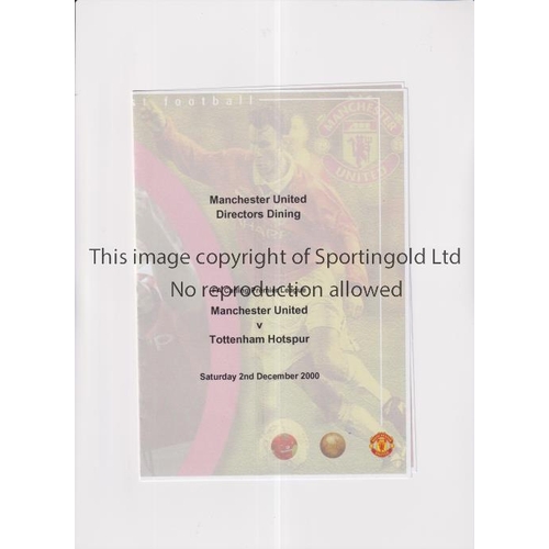 560 - MANCHESTER UNITED V TOTTENHAM HOTSPUR 2000     Director's Dining Menu for the League match at United... 