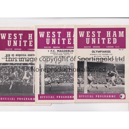 565 - WEST HAM UNITED     Three home programme for 1965/6 ECWC ties v Olympiakos 24/12/65, Magdeburg 2/3/6... 