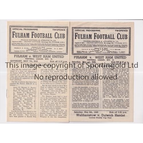 569 - FULHAM V WEST HAM UNITED     Two programmes for League matches at Fulham 1/5/48 and 7/5/49.     Good