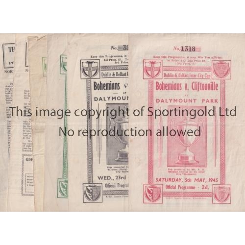 57 - 1945 DUBLIN & BELFAST INTER-CITY CUP      Seven programmes; 5 at Dalymount Park Bohemians v Cliftonv... 