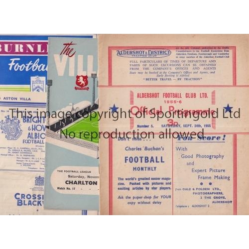571 - 1950'S FOOTBALL PROGRAMMES    Ten programmes: Aldershot v Ipswich 55/6, Aston Villa v Charlton 59/0,... 