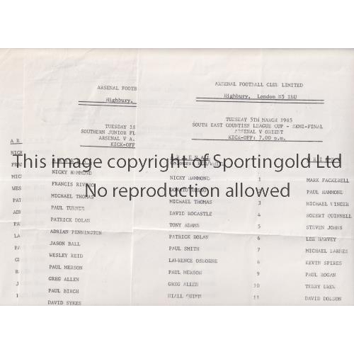 572 - ARSENAL     Six single sheet home programmes v Watford 24/3/86 SECLC S/F, Wimbledon 5/2/86 FAYC, Lut... 