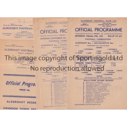 573 - ALDERSHOT     Five home programmes for Reserve team matches; 53/4 v Fulham 12/9 Cup, Brighton 17/10 ... 