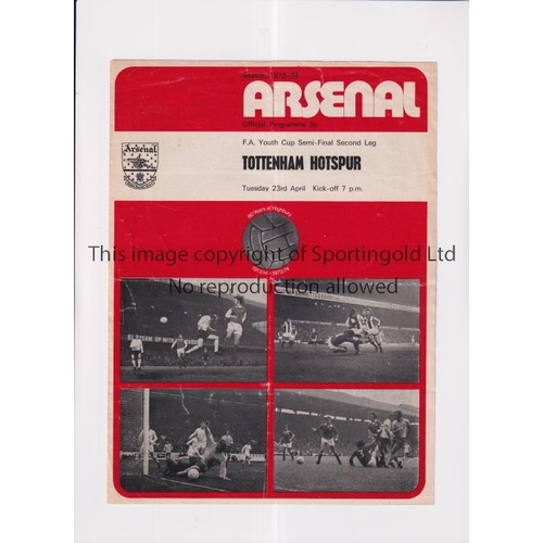 575 - 194 FA YOUTH CUP SEMI-FINAL / ARSENAL V TOTTENHAM HOTSPUR     Programme for the match at Arsenal 23/... 
