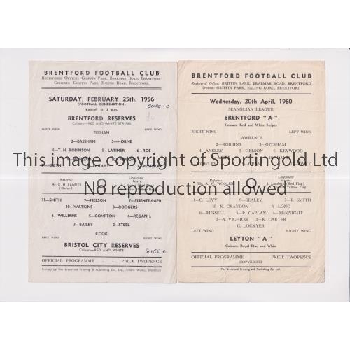 576 - BRENTFORD     Two home programmes v Bristol City Reserves 25/2/56 Football Combination, scores enter... 