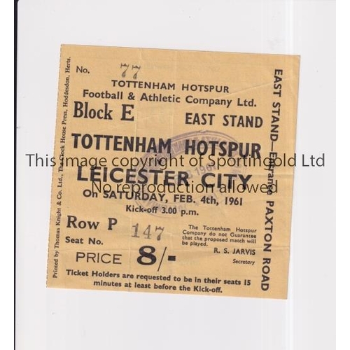 591 - TOTTENHAM HOTSPUR 1960/1       Ticket for the home League match v Leicester City 4/2/1961, slightly ... 