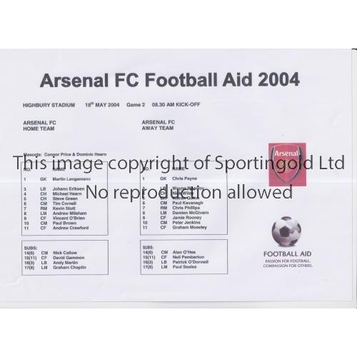 592 - AT ARSENAL / FOOTBALL AID 2004       Single sheet programme for Game 1 17/5/2004.     Good