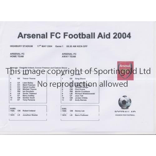 593 - AT ARSENAL / FOOTBALL AID 2004       Single sheet programme for Game 2 17/5/2004.     Good