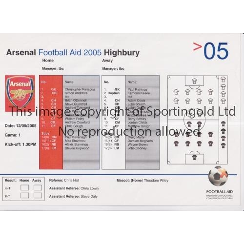 594 - AT ARSENAL / FOOTBALL AID 2005       Single sheet programme for Game 1 12/5/2005.     Good