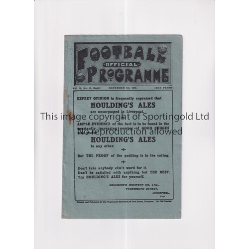 62 - LIVERPOOL V BURNLEY / EVERTON RESERVES V BLACKBURN ROVERS RESERVES 1919      Joint issue programme f... 